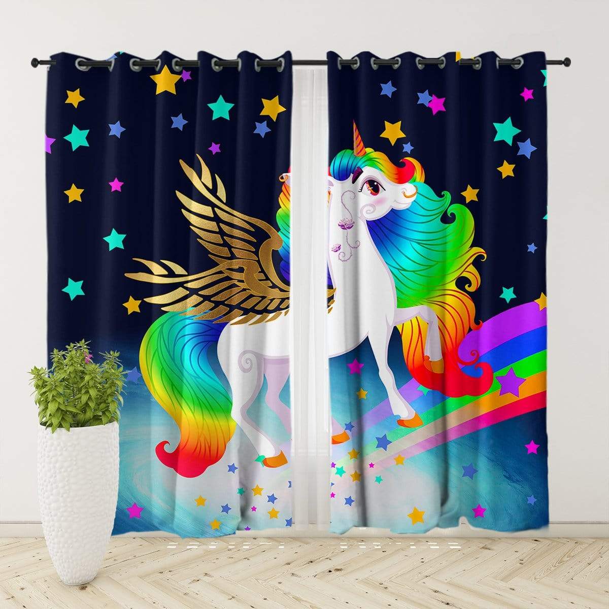 Rainbow Unicorn Curtain Set Little Squiffy