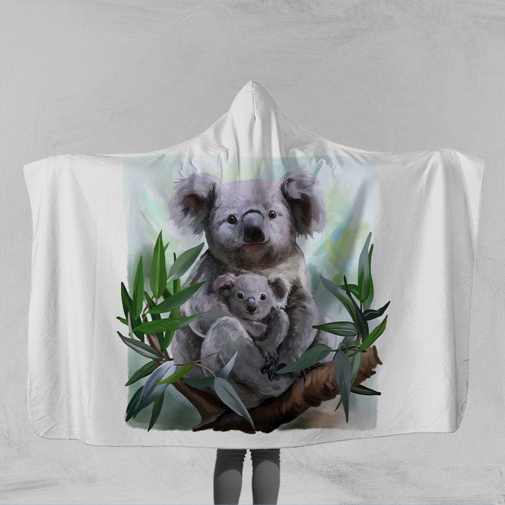 Bamboo Koala Pattern Print Hooded Blanket