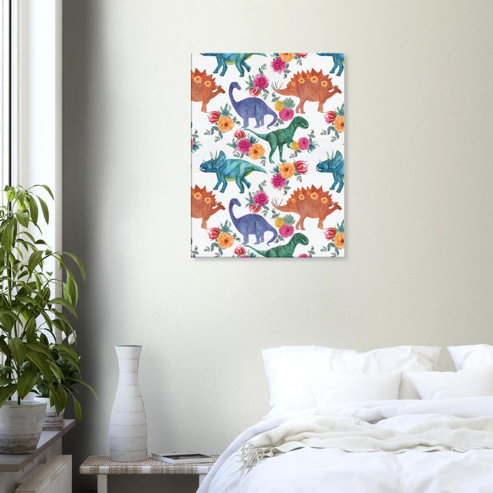 Little Squiffy Print Material 60x80 cm / 24x32″ / Vertical Floral Dinosaurs Canvas Wall Art