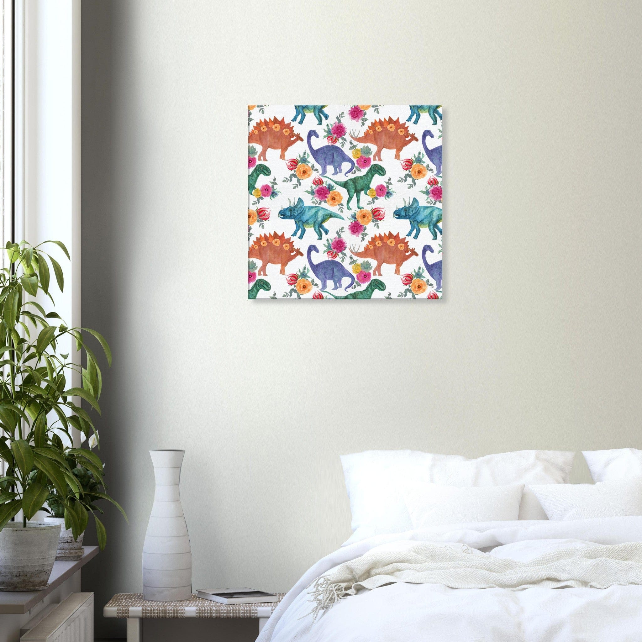 Little Squiffy Print Material 60x60 cm / 24x24″ / Horizontal Floral Dinosaurs Canvas Wall Art