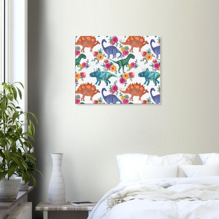 Little Squiffy Print Material 60x75 cm / 24x30″ / Horizontal Floral Dinosaurs Canvas Wall Art