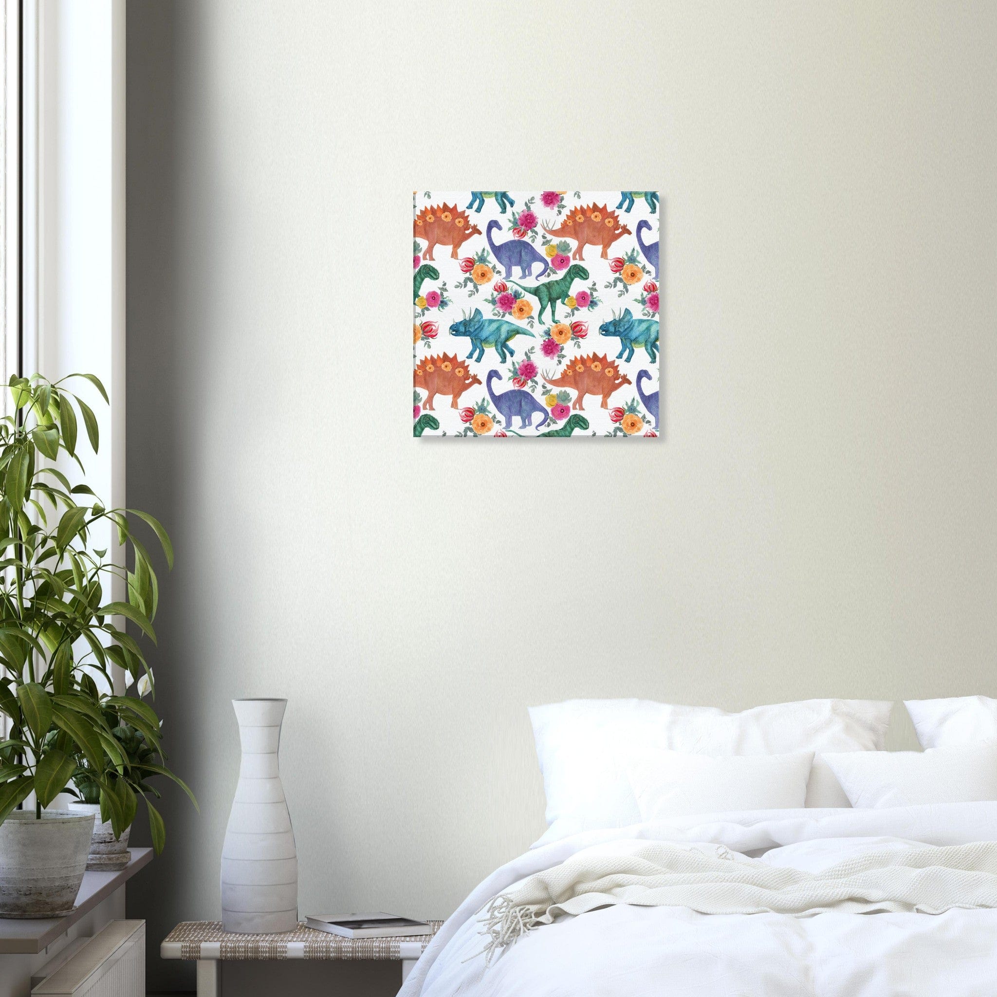 Little Squiffy Print Material 50x50 cm / 20x20″ / Horizontal Floral Dinosaurs Canvas Wall Art