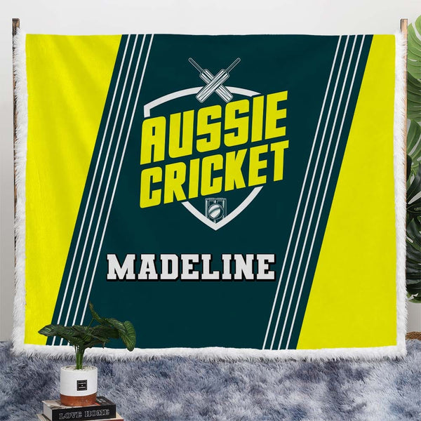 Personalised Plush Sherpa Blankets Aussie Cricket Personalised Blanket