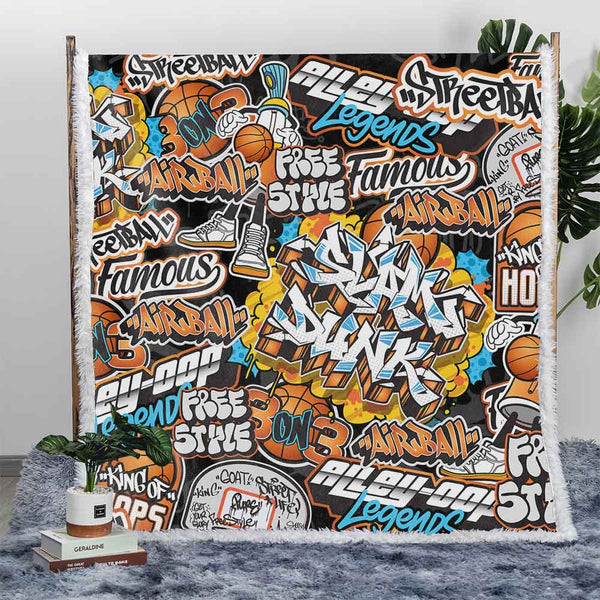 BasketBall Graffiti Plush Sherpa Blankets BasketBall Graffiti Blanket