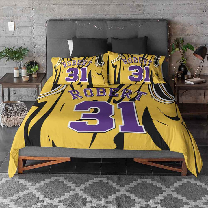 Personalised Cot / Yellow Purple Basketball Jersey Personalised Quilt Cover Set