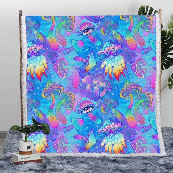 Blue Mushrooms Plush Sherpa Blankets Blue Mushrooms Blanket