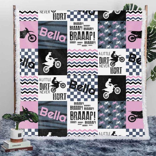 Personalised Plush Sherpa Blankets Braaap Motorbike Personalised Blanket