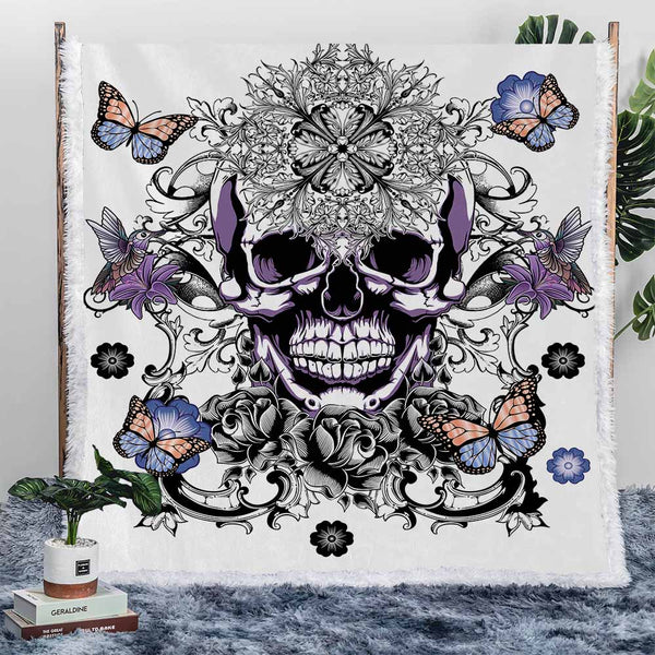 Butterfly Sugar Skull Plush Sherpa Blankets Butterfly Sugar Skull Blanket