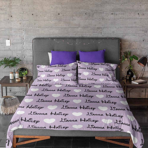 Personalised Cartoon Font Name Personalised Quilt Cover Set - Heart