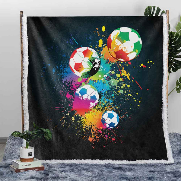 Colourful Soccer Plush Sherpa Blankets Colourful Soccer Blanket
