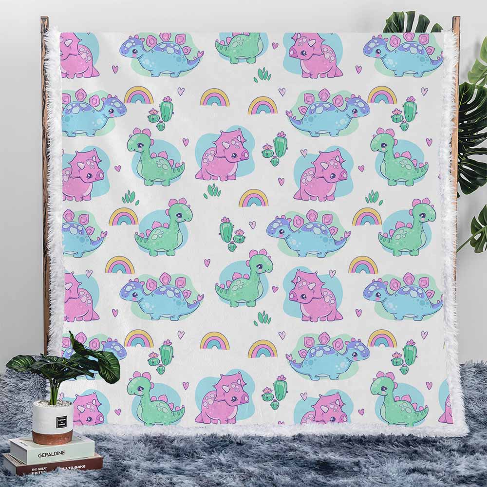 Cute Dinosaurs Premium Plush Sherpa Blanket Australia Little Squiffy