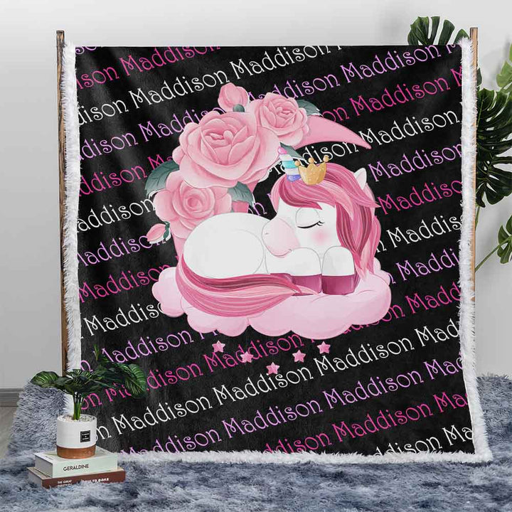 Personalised Plush Sherpa Blankets Cute Unicorn Personalised Blanket