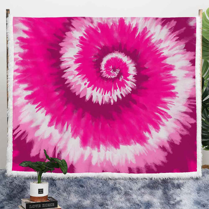 Rainbow Tie Dye Plush Sherpa Blankets Deep Pink Tie Dye Blanket