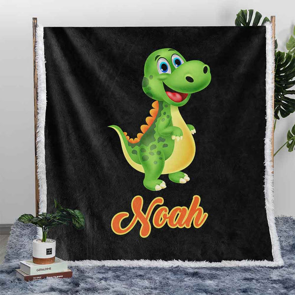 Personalised Plush Sherpa Blankets 75x100cm / Single Dinosaur Character Name Personalised Blanket