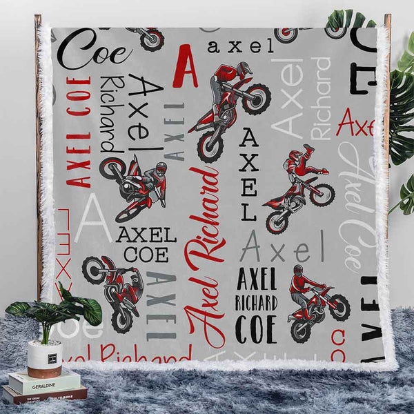 Personalised Plush Sherpa Blankets Dirt Bike Personalised Blanket