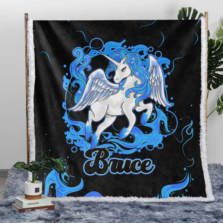 Personalised Plush Sherpa Blankets Fire Unicorn Personalised Blanket