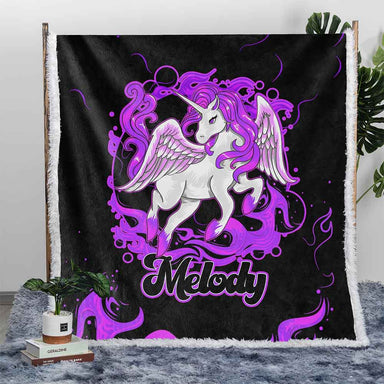 Personalised Plush Sherpa Blankets 75x100cm / Purple Fire Unicorn Personalised Blanket