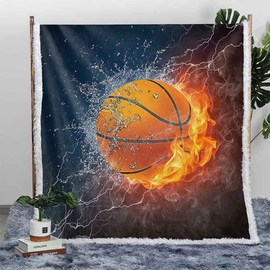 Fire and Water Basketball Plush Sherpa Blankets Fire and Water Basketball Blanket