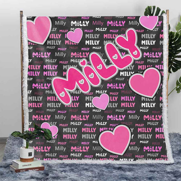 Personalised Plush Sherpa Blankets Flashing Hearts Name Personalised Blanket