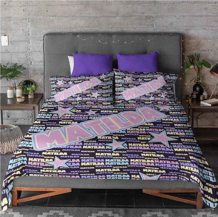 Personalised Flashing Stars Name Personalised Quilt Cover Set