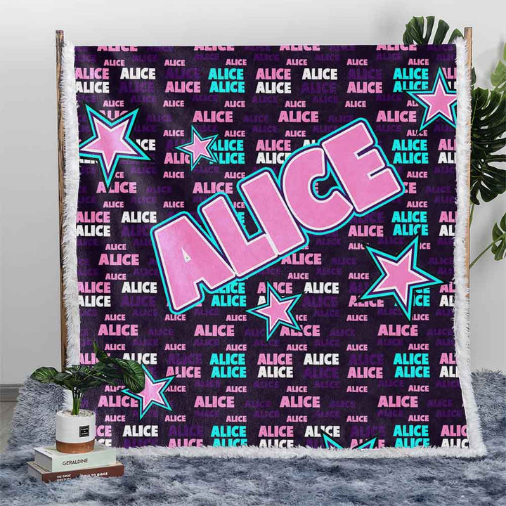 African Sunset Plush Sherpa Blankets 75x100cm / Alice Flashing Stars Personalised Blanket