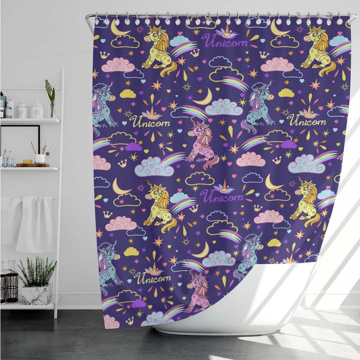 Funky Rainbow Unicorns Funky Rainbow Unicorns Shower Curtain