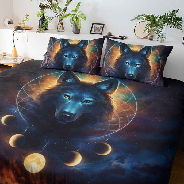 Galaxy Wolf Moon Dreamcatcher Galaxy Wolf Moon Dreamcatcher Quilt Cover Set