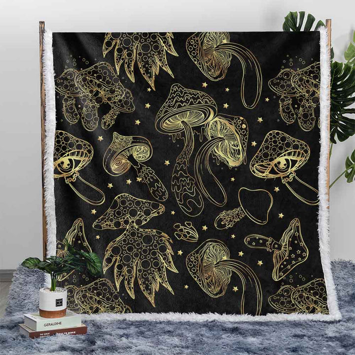 Golden Mushroom Plush Sherpa Blankets Golden Mushroom Blanket