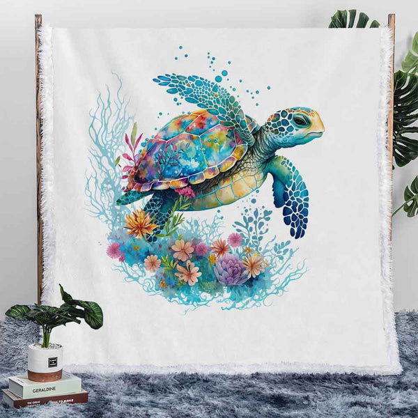 Great Barrier Reef Turtle Plush Sherpa Blankets Great Barrier Reef Turtle Blanket