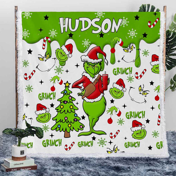 Personalised Plush Sherpa Blankets Grinchmas Personalised Blanket