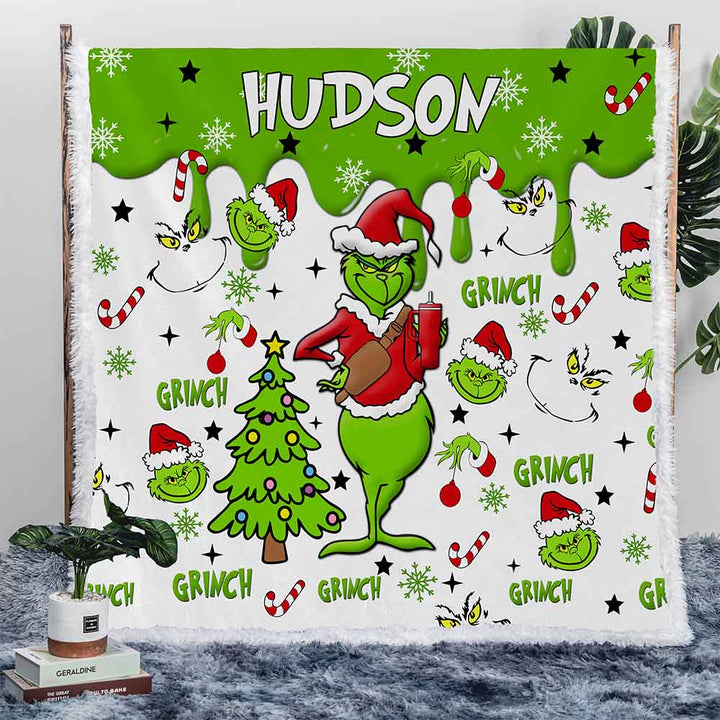 Personalised Plush Sherpa Blankets Grinchmas Personalised Blanket