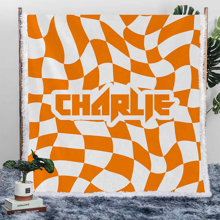Personalised Plush Sherpa Blankets Checkered Name Personalised Blanket