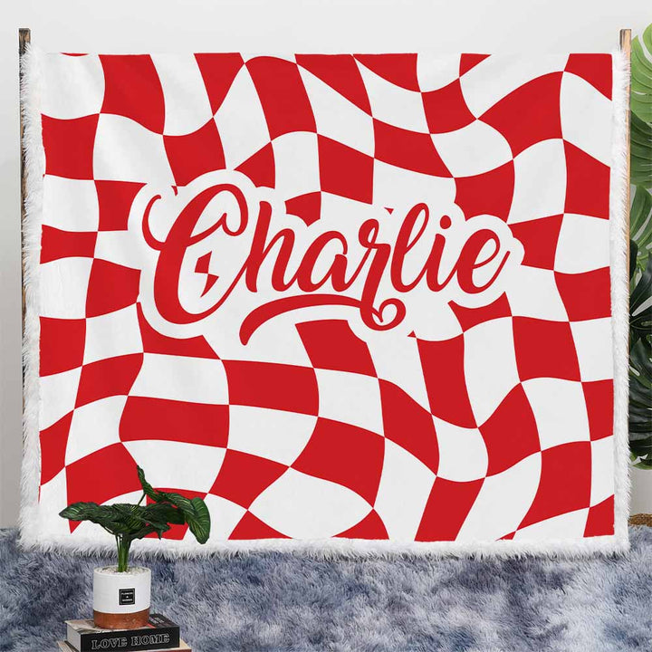 Personalised Plush Sherpa Blankets Checkered Name Personalised Blanket