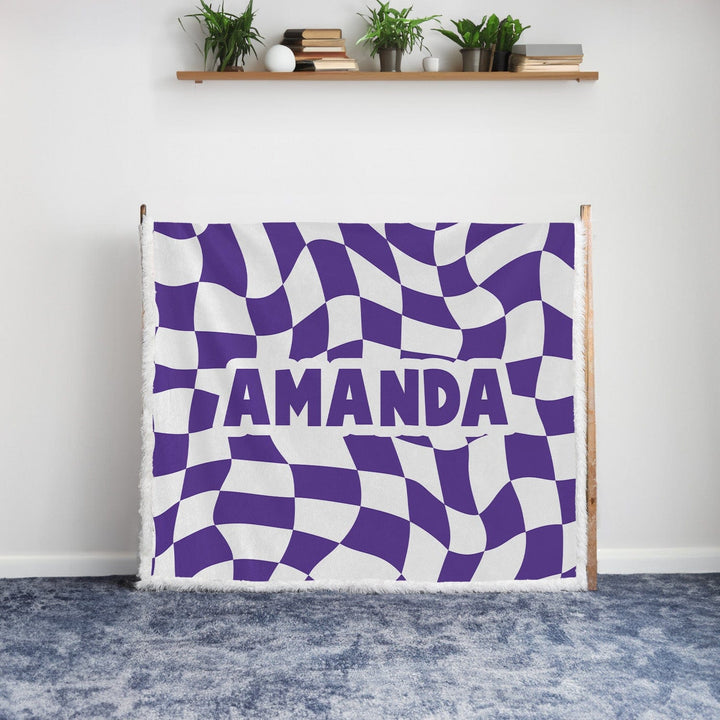Personalised Plush Sherpa Blankets Checkered Name Personalised Blanket