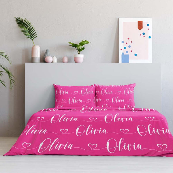 Personalised Heart Script Name Personalised Quilt Cover Set