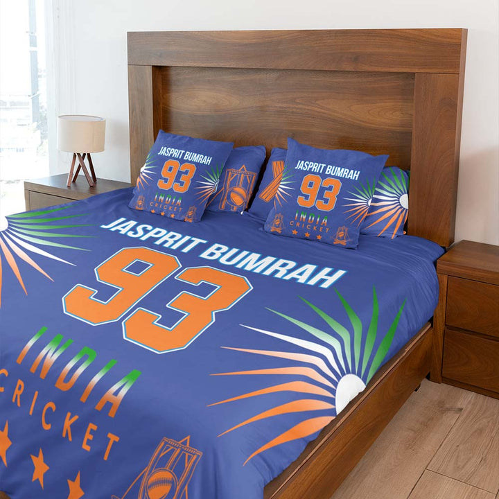 Personalised Cot / Blue Indian Cricket Personalised Quilt Cover Set
