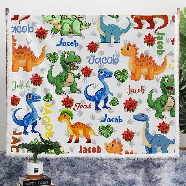 Personalised Plush Sherpa Blankets Kids Dinosaur Personalised Blanket