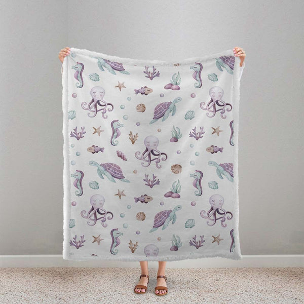 Kids Sea Creatures Plush Sherpa Blankets Kids Sea Creatures Blanket