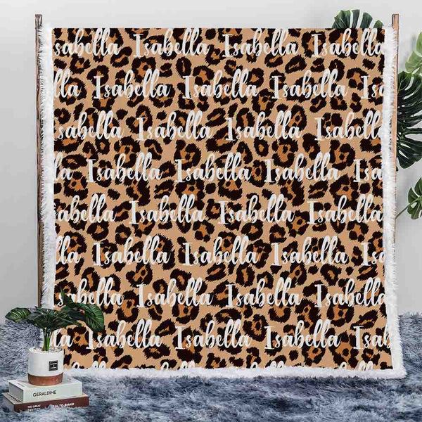 Personalised Plush Sherpa Blankets Leopard Multi Name Personalised Blanket