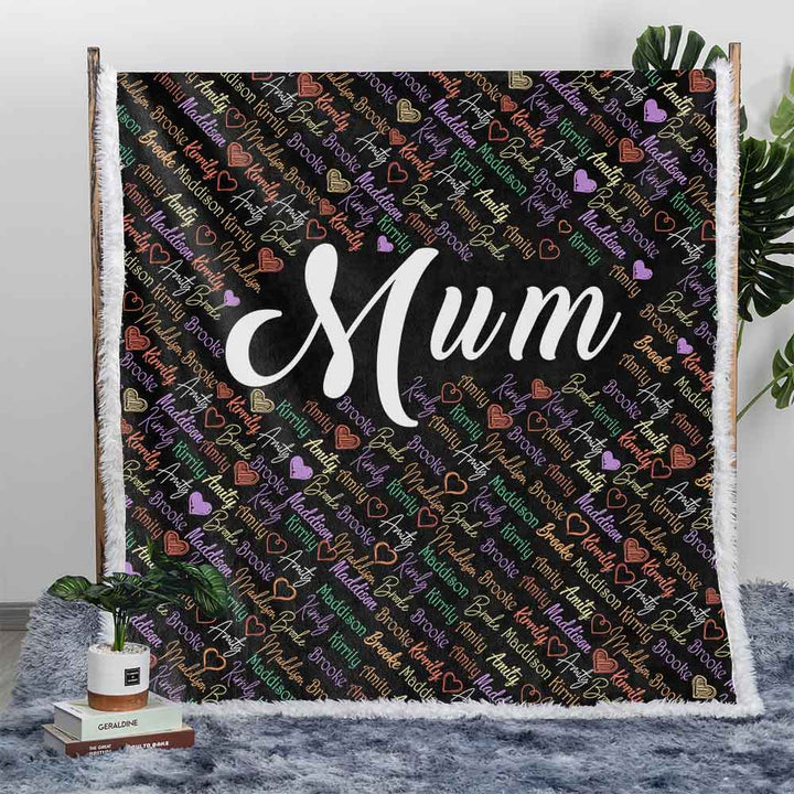 Personalised Plush Sherpa Blankets Love Heart Family Names Personalised Blanket