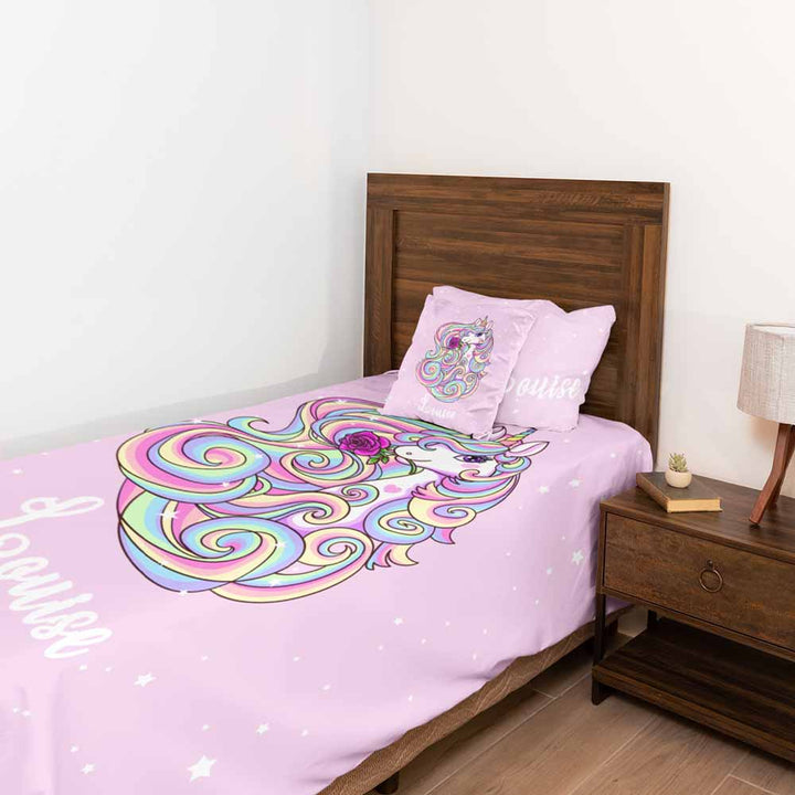 Personalised Cot / Pastel Pink Magical Unicorn Personalised Quilt Cover Set