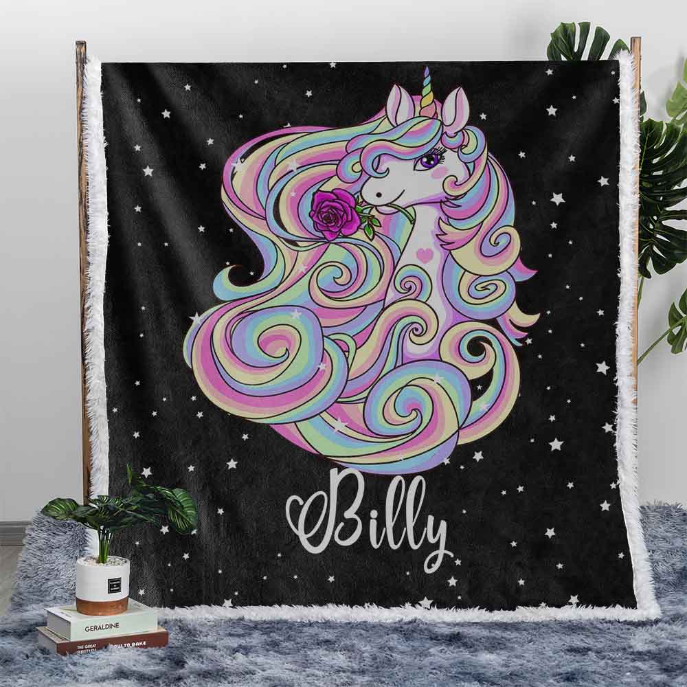 Personalised Plush Sherpa Blankets Magical Unicorn Personalised Blanket
