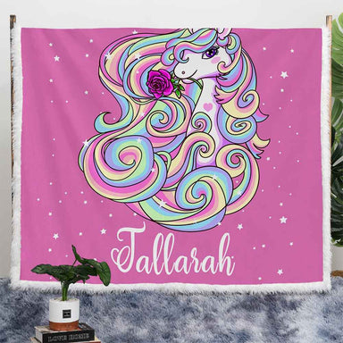 Personalised Plush Sherpa Blankets 75x100cm / Pink Magical Unicorn Personalised Blanket