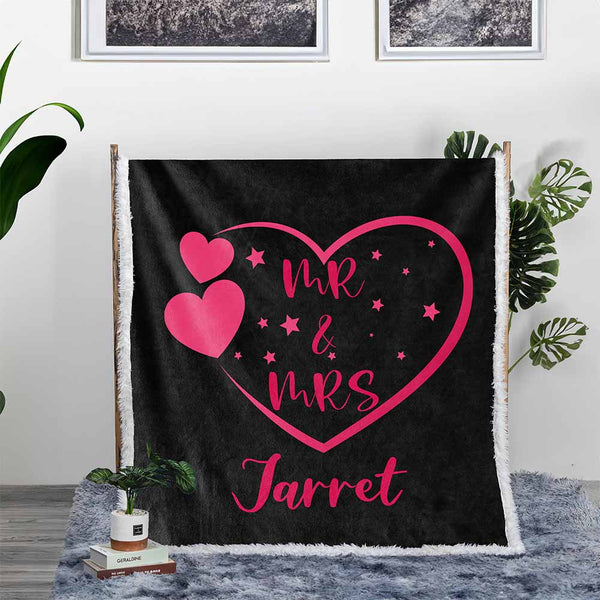 Personalised Plush Sherpa Blankets Mr & Mrs Couple Personalised Blanket