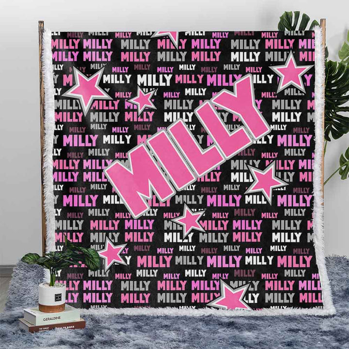 Personalised Plush Sherpa Blankets 75x100cm / Milly Flashing Stars Name Personalised Blanket