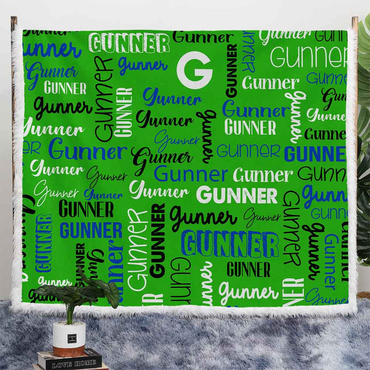 Personalised Plush Sherpa Blankets 75x100cm / Gunner Naming Day Personalised Blanket