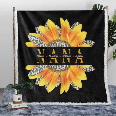 Personalised Plush Sherpa Blankets Sunflower & Names Personalised Blanket