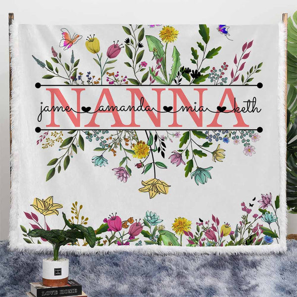 Personalised Plush Sherpa Blankets Nanna's Flower Garden Personalised Blanket