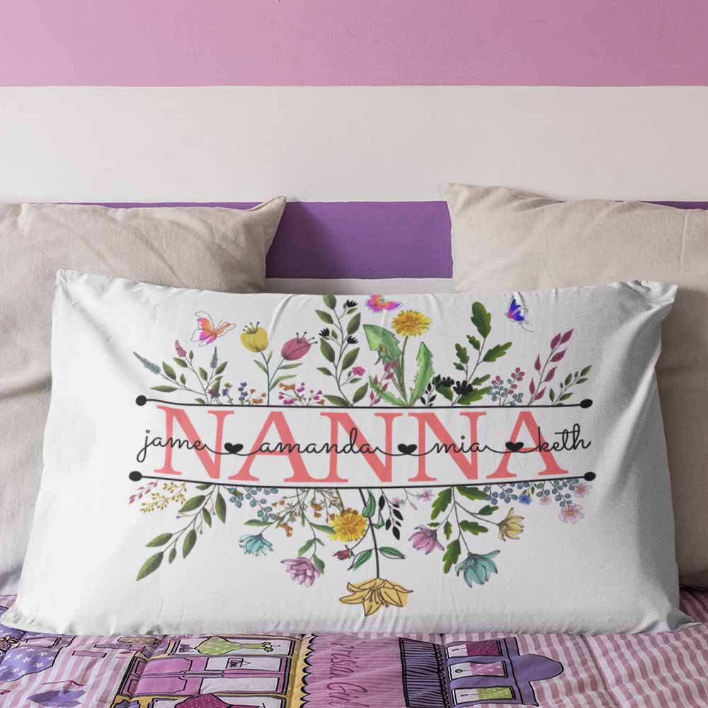 Nanna's Flower Garden Personalised Pillow Cases Australia Online — Little Squiffy
