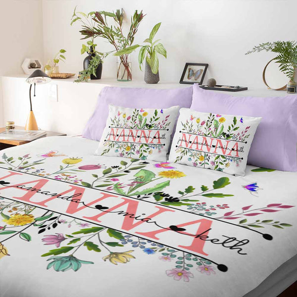 Personalised Nanna's Flower Garden Personalised Quilt Cover Set